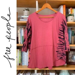 Free People Oversized Deep Pink Tie Dye Scoop Neck Shirt XS